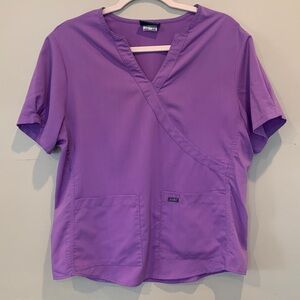 Sanibel Scrubs Women’s Large Light Purple Faux Wrap Short Sleeve Scrub Top